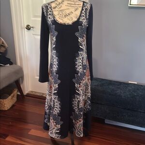 Maeve Navy and White Long Sleeve Dress